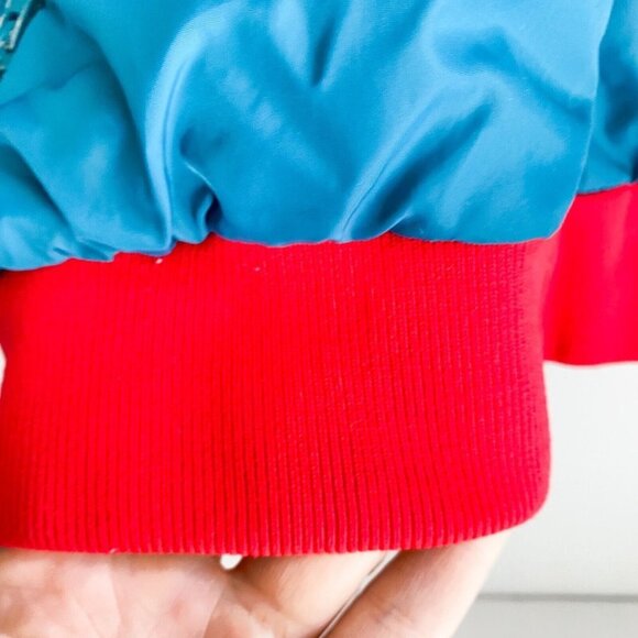 Vintage Columbia Reversible Red Teal men's Classic Nylon Bomber Jacket L - Picture 4 of 11